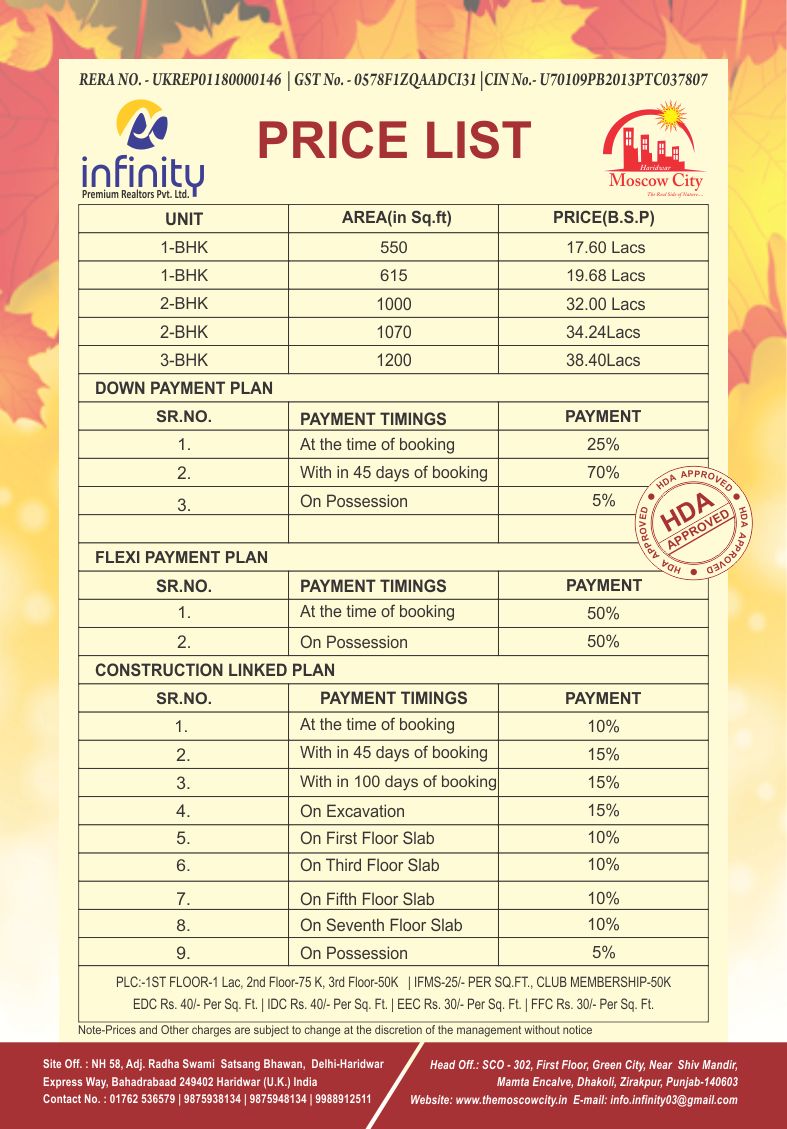 Price List The MOSCOW CITY Haridwar UK 2018