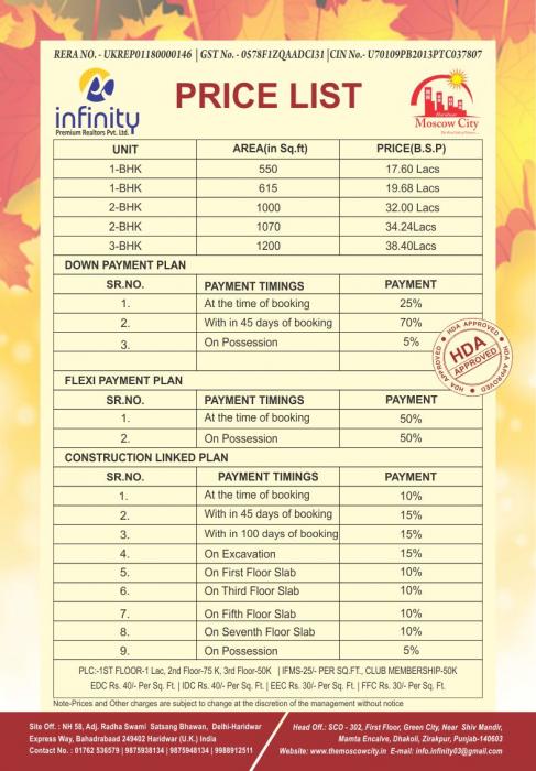 Price List The MOSCOW CITY Haridwar UK 2018